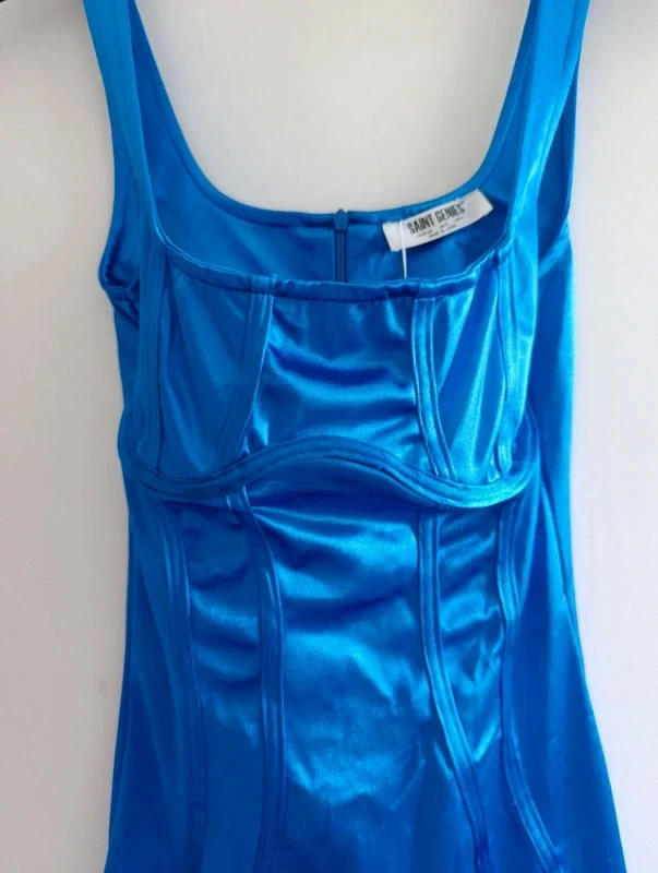 Vestido justo Saint Geniès azul elétrico brilhante T34 para festa e clube – photo 10